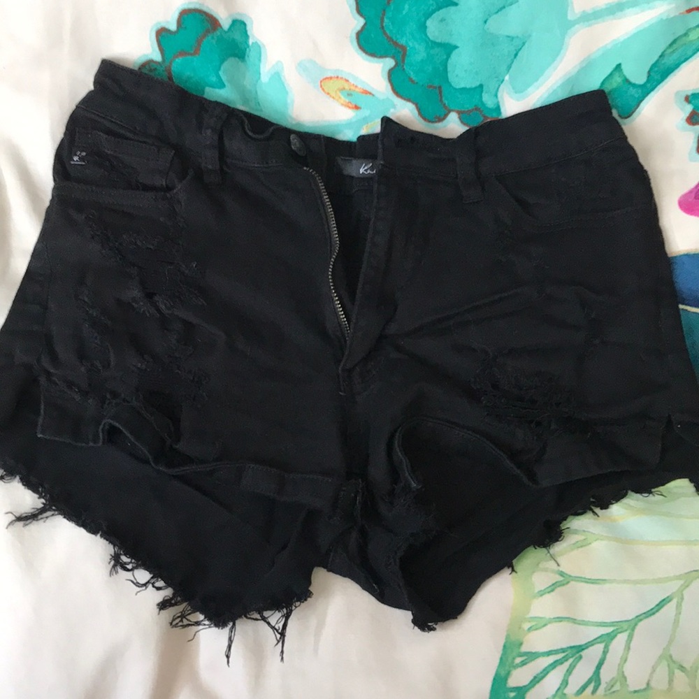Black denim distressed shorts